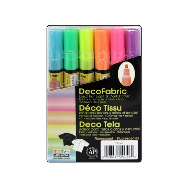 MARVY UCHIDA DECOFABRIC FABRIC PAINT MARKER SET/6 FLUORESCENT SET