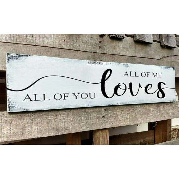 All of Me Loves All of You Sign Rustic Bedroom Wood Signs Wall Decor Country Farmhouse Signs for Bedroom Over Bed,Wall Plaque Hanging Modern Master Bedroom Minimalist Wall Wooden Signs 4x16 Inch