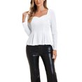 thumbnail image 2 of INSPIRE CHIC Women's Blouse Elegant Velvet Sweetheart Neck Long Sleeve Peplum Top L White, 2 of 6