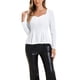 thumbnail image 2 of INSPIRAR CHIC Blusa de Mujer Elegante de Terciopelo con Escote Corazón de Manga Larga y Peplum Talla S Blanca, 2 of 6