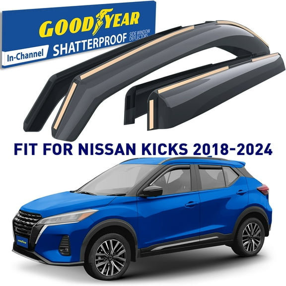 Goodyear Shatterproof in-Channel Window Deflectors for Nissan Kicks 2018-2024, Rain Guards, Window Visors for Cars, Vent Deflector, Car Accessories, 4 pcs. - GY007847
