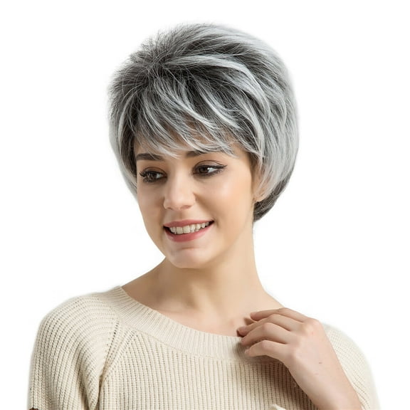 SUCS Fashion Wig Short Haircut Wigs Short Human Hair Synthetic Wig PS Wig Cap