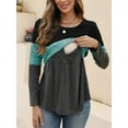 thumbnail image 3 of PENGX Long Sleeve Maternity T-Shirt for Pregnant Women - Patchwork Contrast Color  Crew Neck  Medium Stretch  Machine Washable  All-Season Wear - Perfect for Breast Feeding and Fall Winte, 3 of 7
