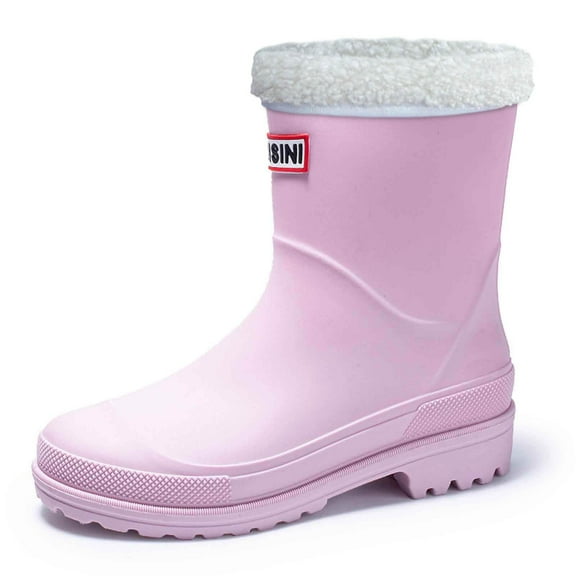 Rain Boots Women,Winter Lined Rain Boots Reinforced Edging Soles Mid Calf Rubber Boots Warm,Womens Rain Boots,Pink,8
