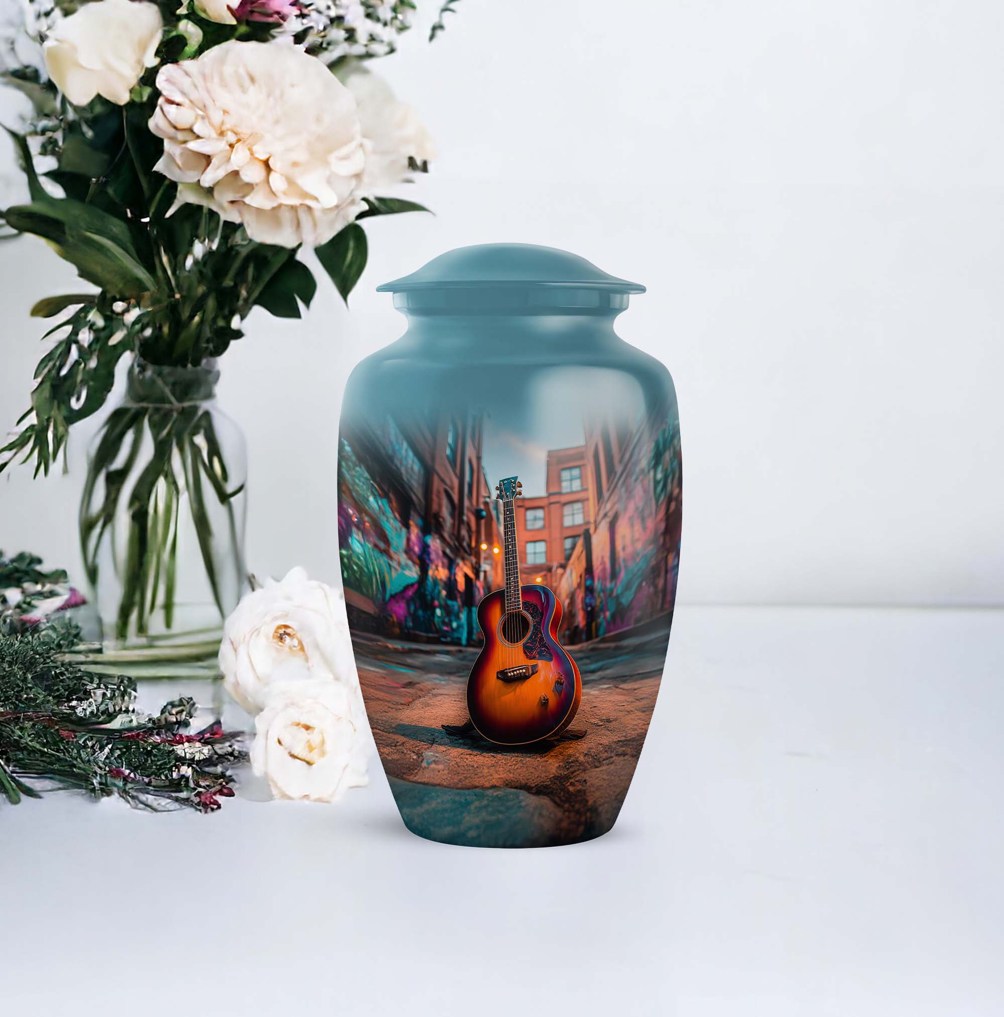 Guitar Women Urns For Human Ashes Adult Male - Funeral Urn For Man And Women 1 Large 10 Inch, 4 Keepsake Set - Blue Urns For Human Ashes For Uncle And Aunty - Pink Cremation Urn For Adult Mother