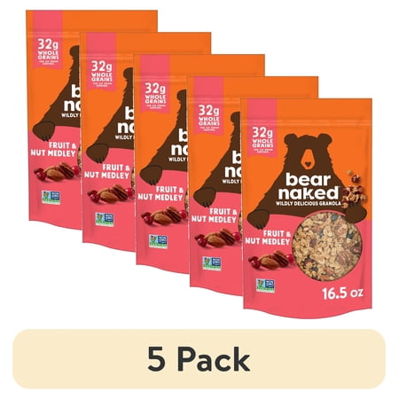 (5 pack) Bear Naked Granola Cereal, Whole Grain Granola, Breakfast Snacks, Fruit and Nut Medley, 16.5oz Bag (1 Bag)
