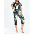thumbnail image 4 of Women 2 Piece Pajamas Set Floral Short Sleeve Tops and Elastic Capri Pants Loungewear Soft Sleepwear for Nightwear, 4 of 9