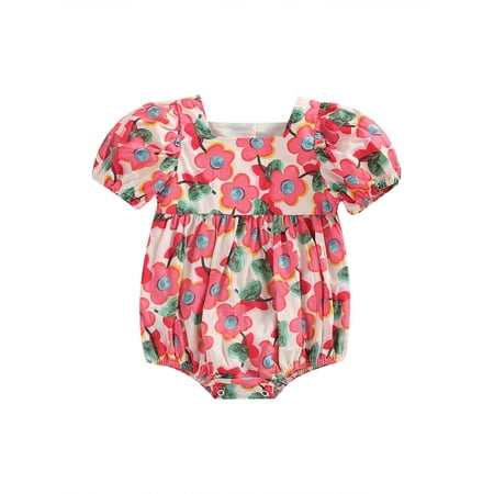 

Binpure Newborn Girl Short Sleeve Romper Floral Printed Button Sweet Bodysuit