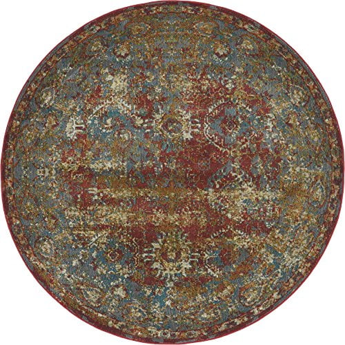 Unique Loom Baracoa collection Tons Vifs Vintage Rouge Traditionnel Tapis Rond (5 5 x 5 5)