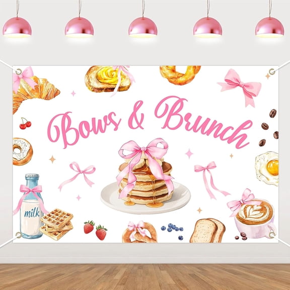6x4FT Bows and Brunch Party Decorations Banner Pink Bows Brunch Themed Backdrop Background for Girl’s Birthday Bachelorette Bridal Engagement Baby Shower Party Supplies