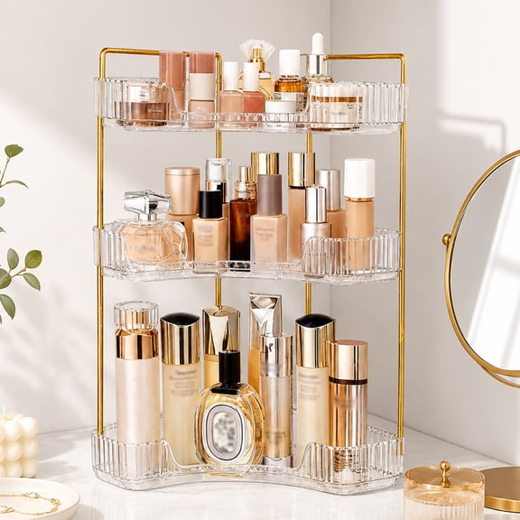 Topsome 3-Tier Corner Bathroom Counter Organizer, Clear Bathroom Organizer Countertop, Makeup Skincare Organizer for Vanity, Perfume Tray, Corner Storage for Bathroom Kitchen, Dresser