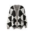 thumbnail image 5 of Women Y2k Cardigan Sweaters Argyle Long Sleeve Open Front Knitted Sweaters (White S), 5 of 5