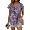 thumbnail image 2 of KISSMODA Women Tunic Tops Dressy Casual Summer Short Sleeve Shirts Floral Loose Fit Pleated Boho Top S-3XL, 2 of 5