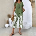 thumbnail image 2 of WULMLEO 2 Piece Sets for Women Beach Spring Travel Workout Basic 2 Piece Outfit Women Casual Funny Trendy Short Sleeve Tops Vacation Summer Going Out Floral Capris Green L, 2 of 4