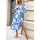 thumbnail image 5 of Vestido PRETTYGARDEN Floral Midi con Escote en V y Manga Larga Azul Blanco Talla L, 5 of 9
