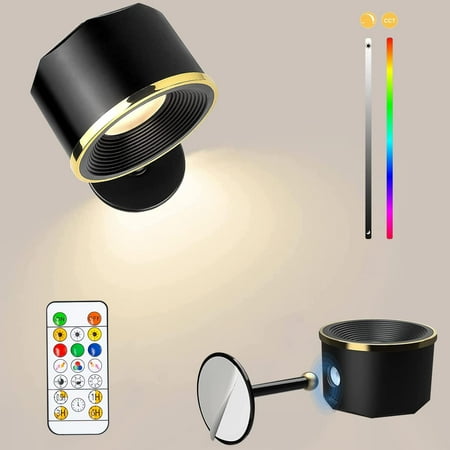 

Lampe Murale Sans Fil Led Applique Murale Interieur Rechargeable Lampe De Chevet Murale Appliques Pour Chambre Salon Rotation À 360°Applique Murale 16 Modes De Couleur Avec Télécommande(Noir)