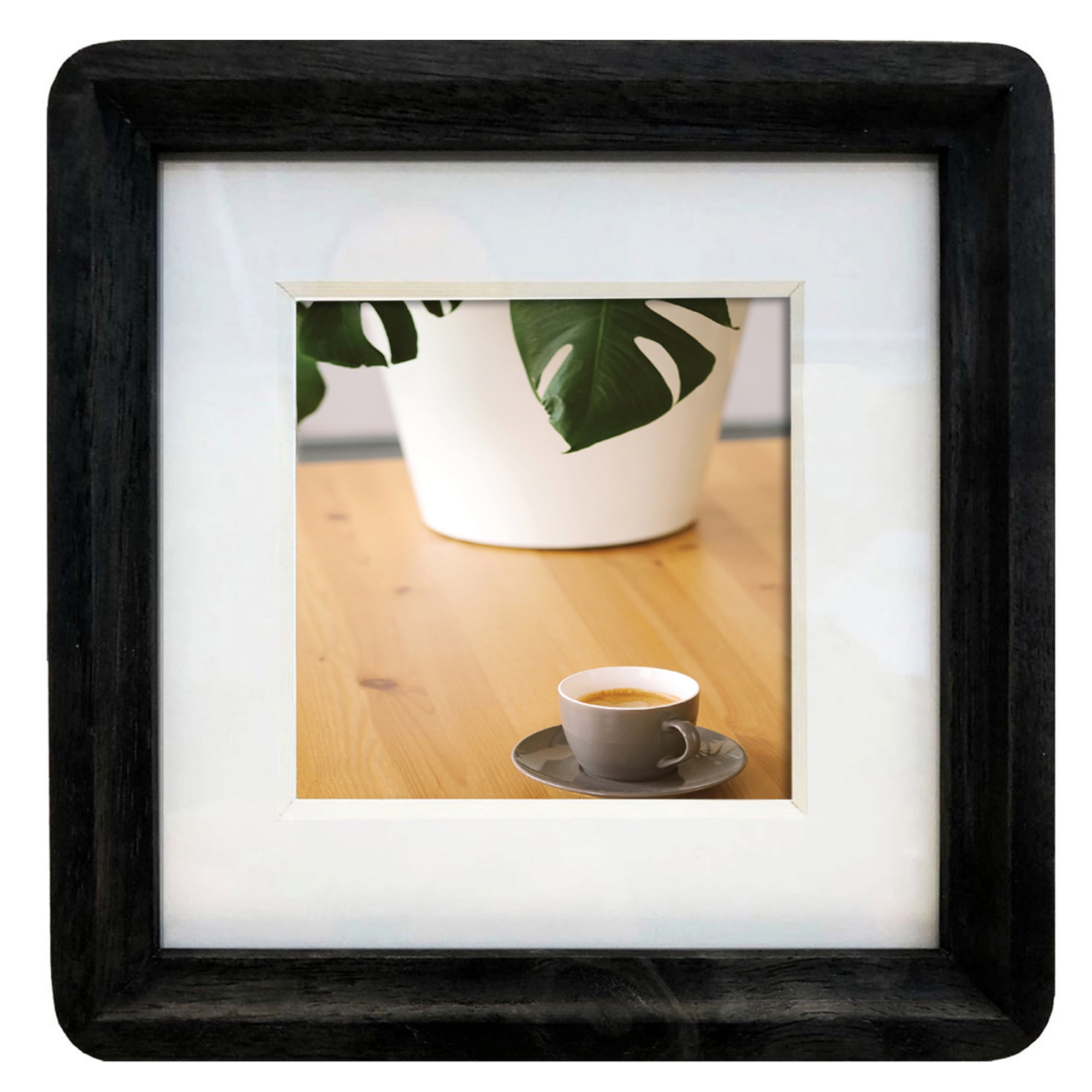 Hometrends Curved Edge 7x7in Black Decorative Wood Frame, Decorative Tabletop and Wall Picture Frame