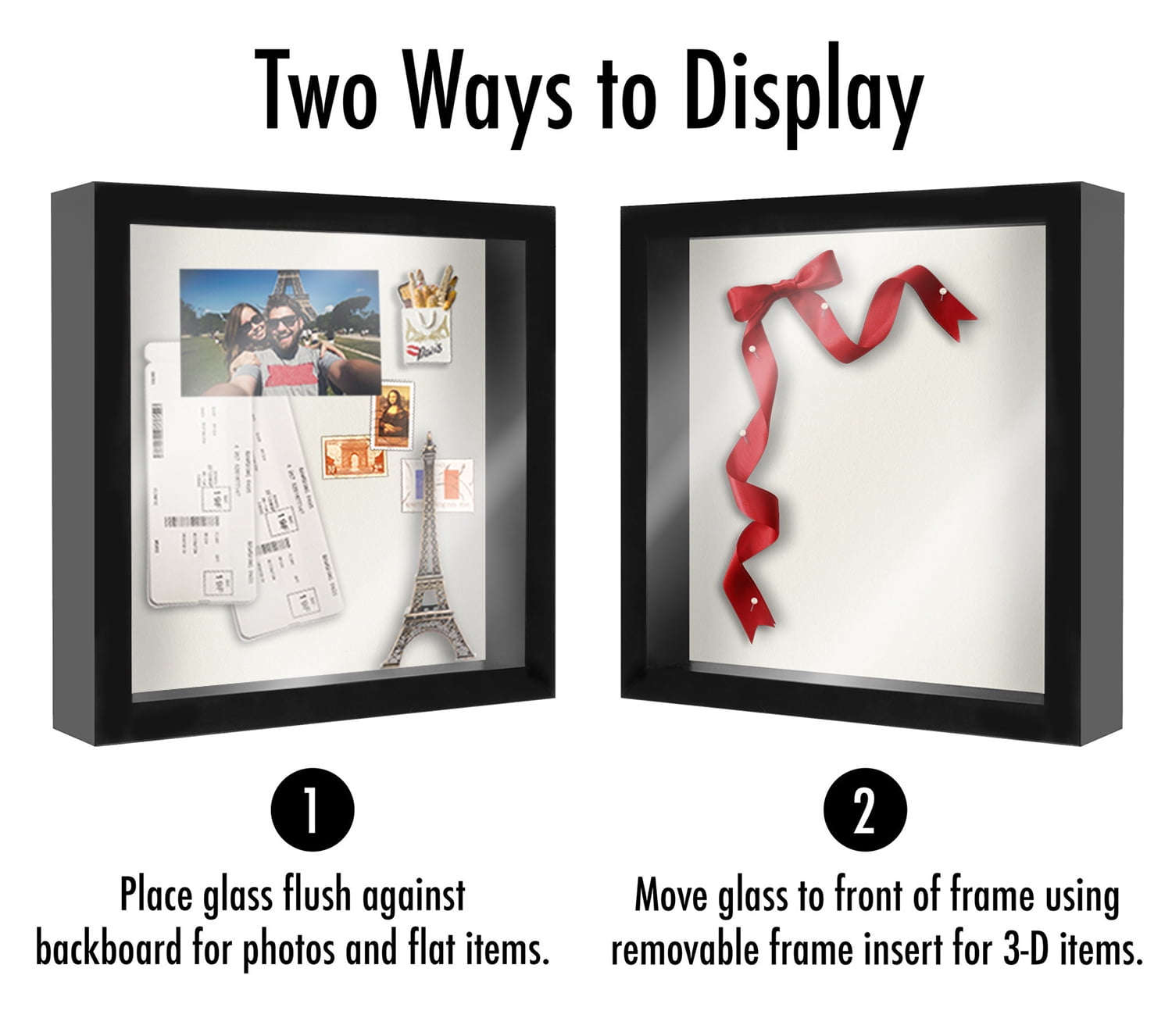 Americanflat 8x8 Shadow Box Frame in Black with Soft Linen Back - Composite Wood with Shatter Resistant Glass for Wall and Tabletop - 2 Pack
