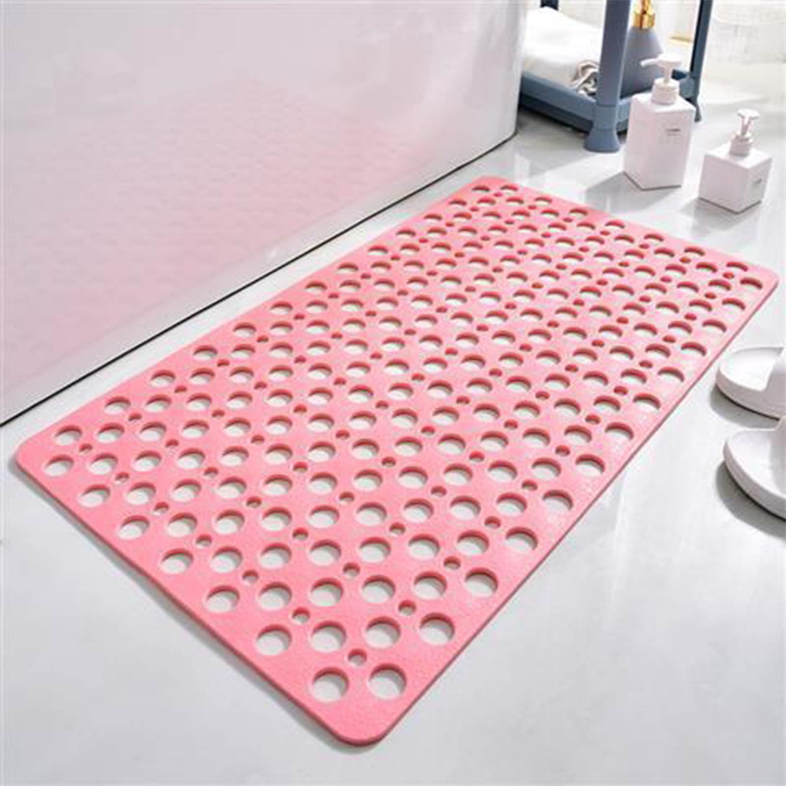 Lilgiuy Non Slip Bathtub Mat with Drain Holes, 15.7x34.6in, Soft Machine Washable Non Slip Bath Mat for Tub, Shower Mats for Inside Shower, Easy Dry (Pink)