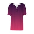 thumbnail image 4 of QATAINLAV Womens Tops Loose Fit Button V Neck Henley Shirts Trendy Eyelet Embroidery Tshirts Gradient Print Short Sleeve Tees Today's Sales Purple L, 4 of 6