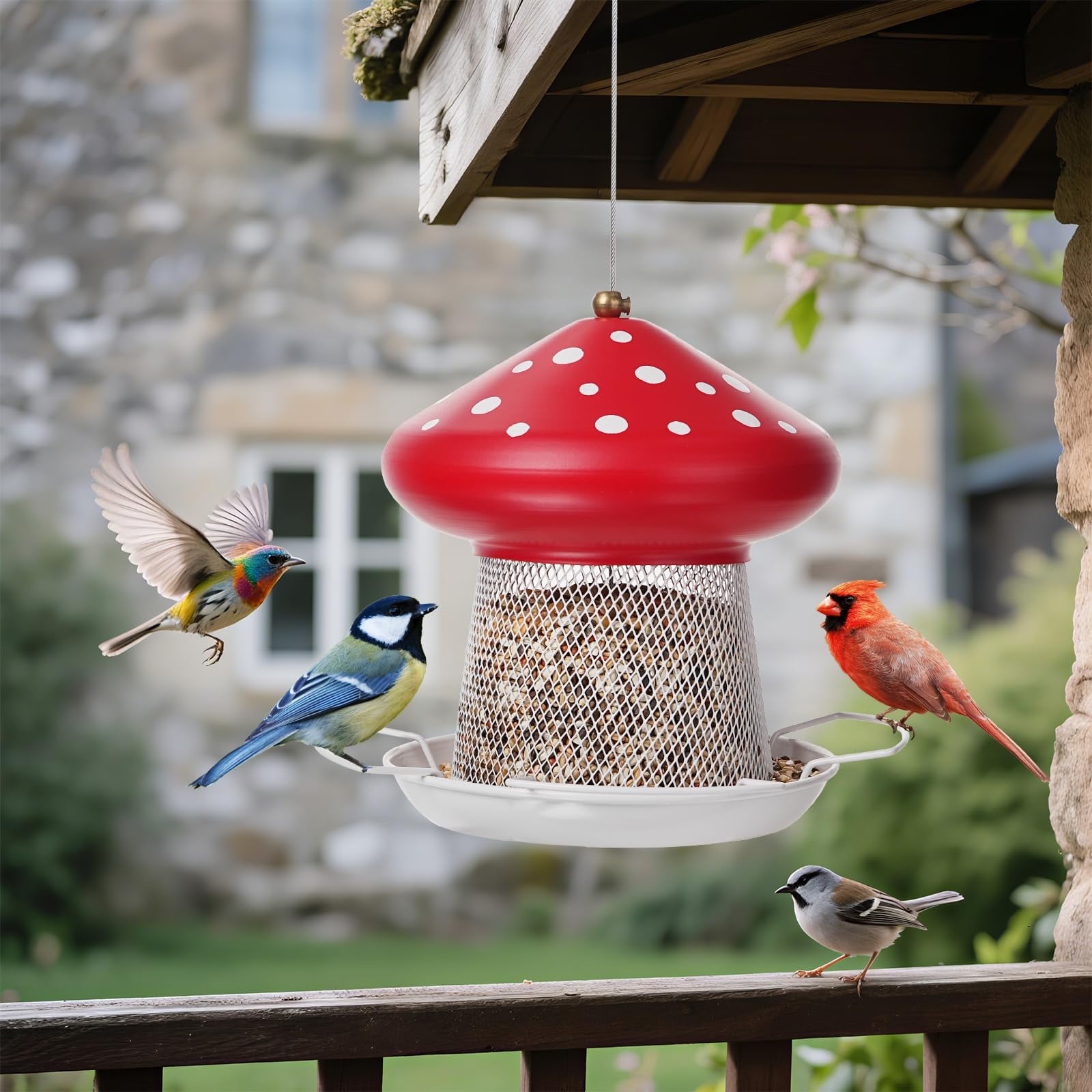 Samhe Bird Feeder, Mushroom Shape Outdoor Metal Wild Bird Feeder for Garden Yard Outside 3.5 lbs Large Capacity
