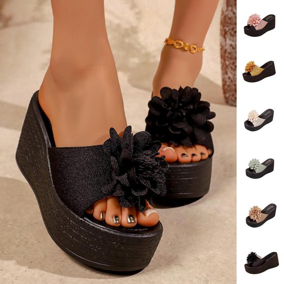 Women's Wedge Sandals Slip on Slides Platform Round Open Toe Backless Fish Mouth Comfortable Slipper Dressy Summer Casual Shoes Yellow 9.5(43)