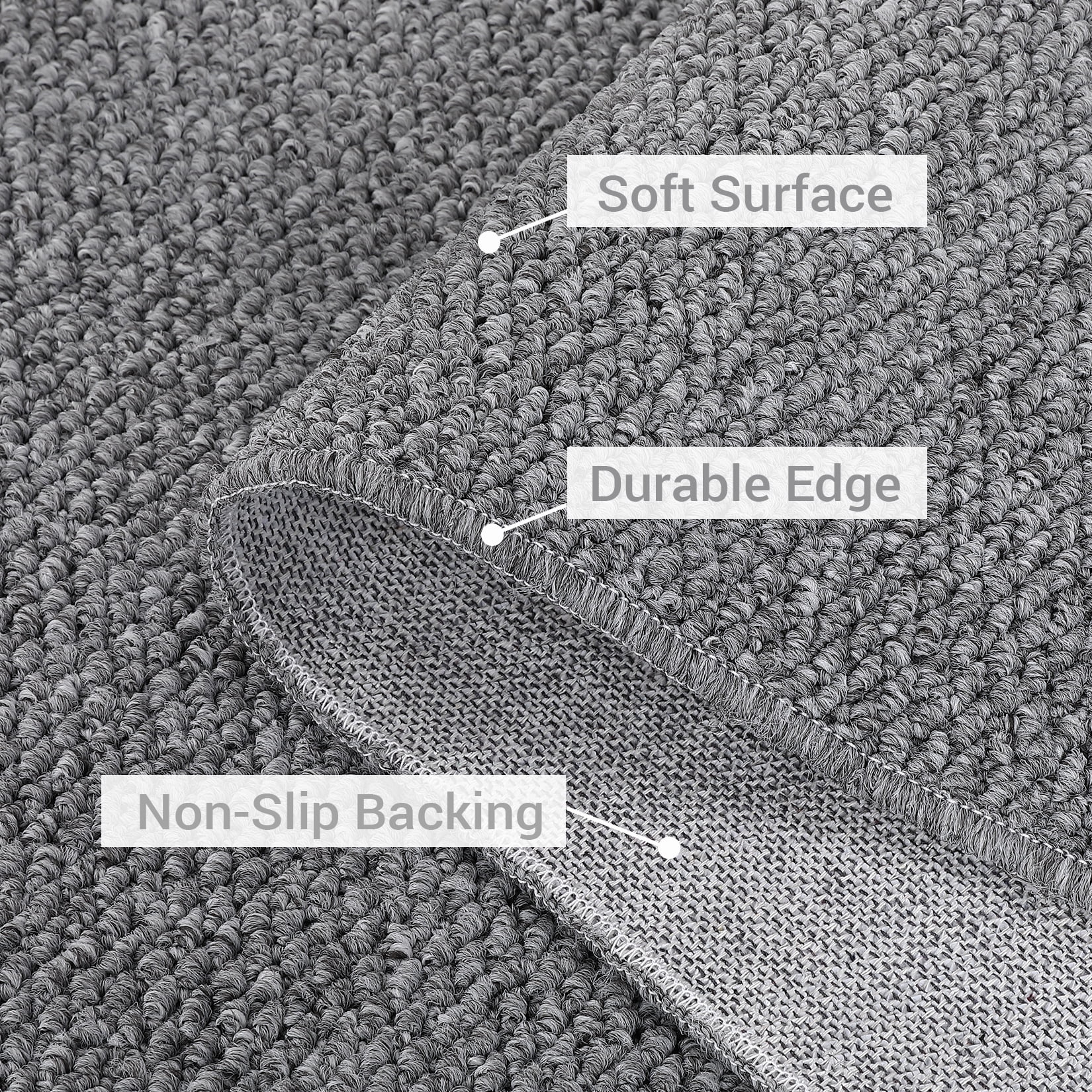 Garvee Modern Solid Runner Rug, 2'x6' Washable Non Slip Backing Rug Low Pile Stain Resistant Indoor Floor Carpet for Hallway Bedroom Laundry, Gray