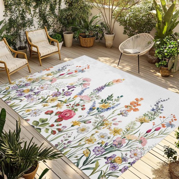 Elegant Floral Outdoor Area Rug 3x5ft Decorative Indoor Outdoor Rug Spring Summer Patio Area Rug for Porch, Deck, Balcony, Entryway, Camping & RV