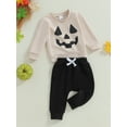 thumbnail image 5 of Toddler Baby Boys Halloween Clothing Set 0 6 12 18 24 Months 2T 3T Pumpkin Face Print Crew Neck Long Sleeve Sweatshirts Tops and Long Pants 2Pcs Fall Outfits, 5 of 9