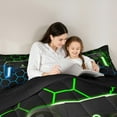 thumbnail image 5 of jejeloiu Game Console Bedding Comforter Set,Gamer Gaming Twin Comforter Sets,Blue Green Hexagon Bedding Set For Boys,Breathable Bedroom Decorative Reversible,2pcs, 5 of 8