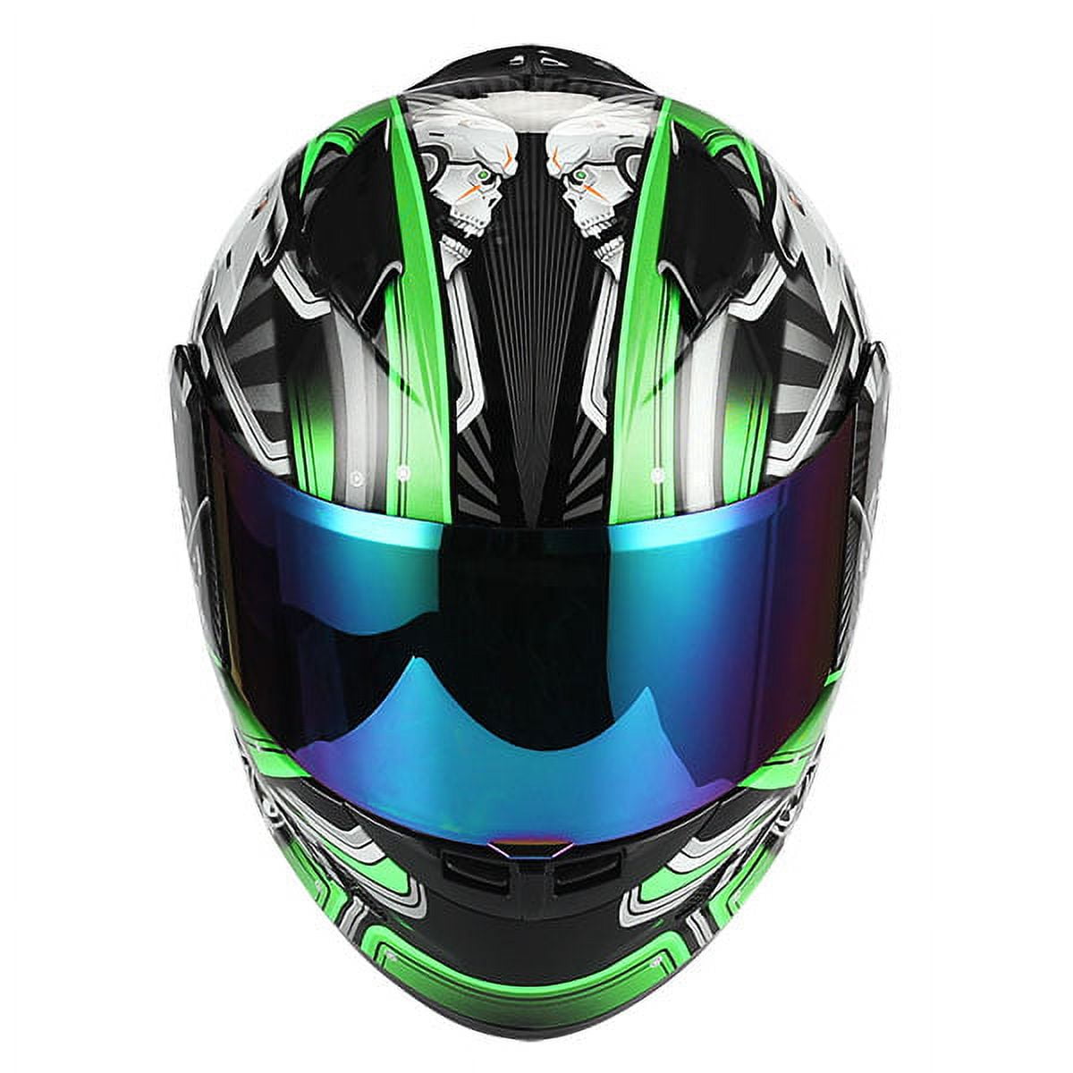 1Storm Motorcycle Bike Full Face Helmet Mechanic HJDJ11 + Motorcycle Bluetooth Headset: Skull Green