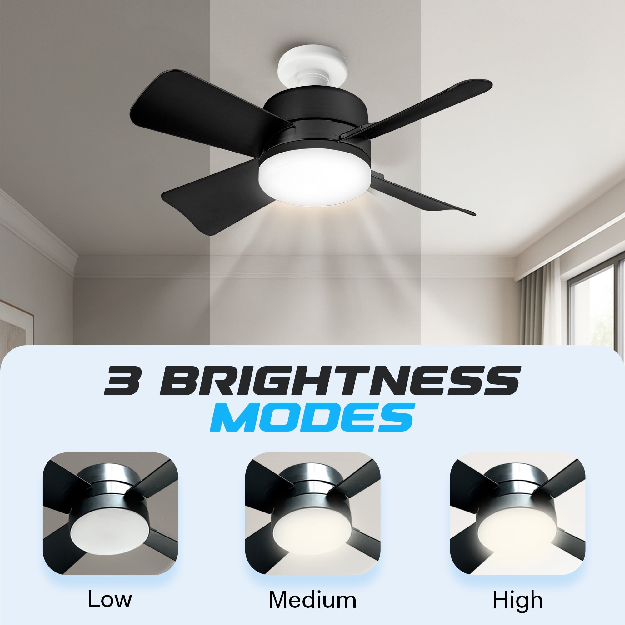 Bell+Howell Socket Breeze Socket Fan Light with Remote, Portable Small Ceiling Fans with Lights for Bedroom, Ceiling Fan with Light 3500K, 1000 Lumens, Screws into E26/E27, Black