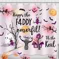 thumbnail image 1 of Whimsical Pink Halloween Shower Curtain with Spooky Forest, Ghosts -Lanterns, 1 of 4