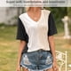 thumbnail image 5 of Camiseta de mujer de manga corta con cuello en V, color block, camiseta holgada de verano, negro, M Vogacara  AP001239-02, 5 of 7