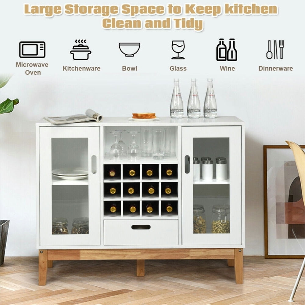 Finihen Kitchen Storage Cabinet, Buffet Sideboard, Wood Wine Storage Cabinet Sideboard Console Buffet Server, for Dining Room, Kitchen, Living Room, White Finihen Kitchen Storage Cabinet, Buffet Sideboard, Wood Wine Storage Cabinet Sideboard Console Buffet Server, for Dining Room, Kitchen, Living Room, White