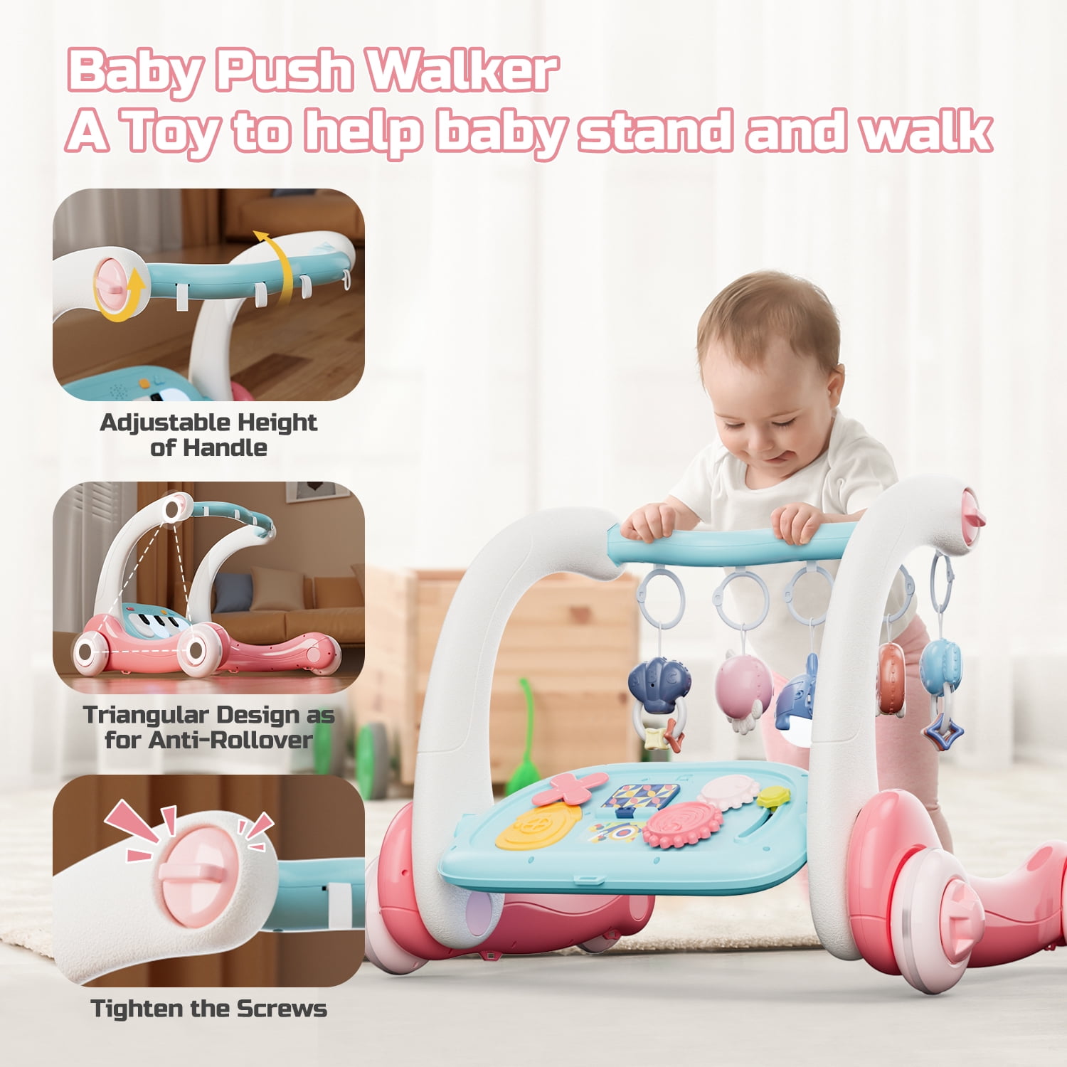 JoyStone 4 in 1 Baby Gym Play Mat & Baby Learning Walker, Baby Activity Mat with Kick and Play Piano for Infant Newborn Toddlers