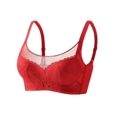 Wireless Bras Plus Size  Xunlbb Women s Comfortable Adjustable Underwear Bra With Paper Cup And No Steel Ring To Auxiliary Breasts(Red 42)
