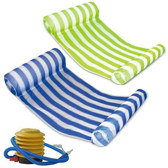 2 Pack Premium Swimming Pool Floating Hammock, Multi-Function Water Hammock Lounger Inflatable Raft with Air Pump (Green and Blue)