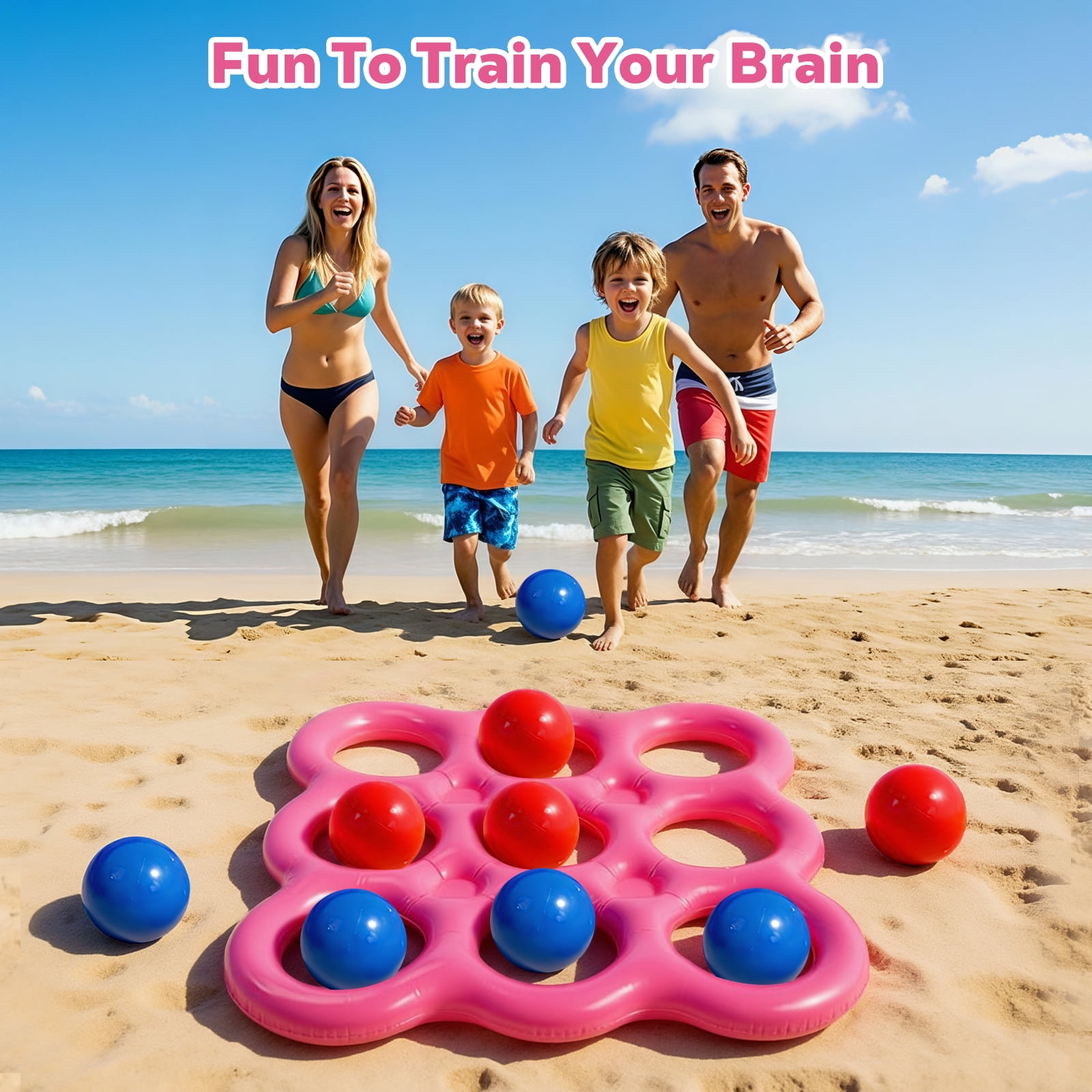 MoKo Pool Toys Games Set Tic-Tac-Toe Inflatable Pool Toy with 10 Balls - for Adults Teens Kids 2-10 Players, Magenta