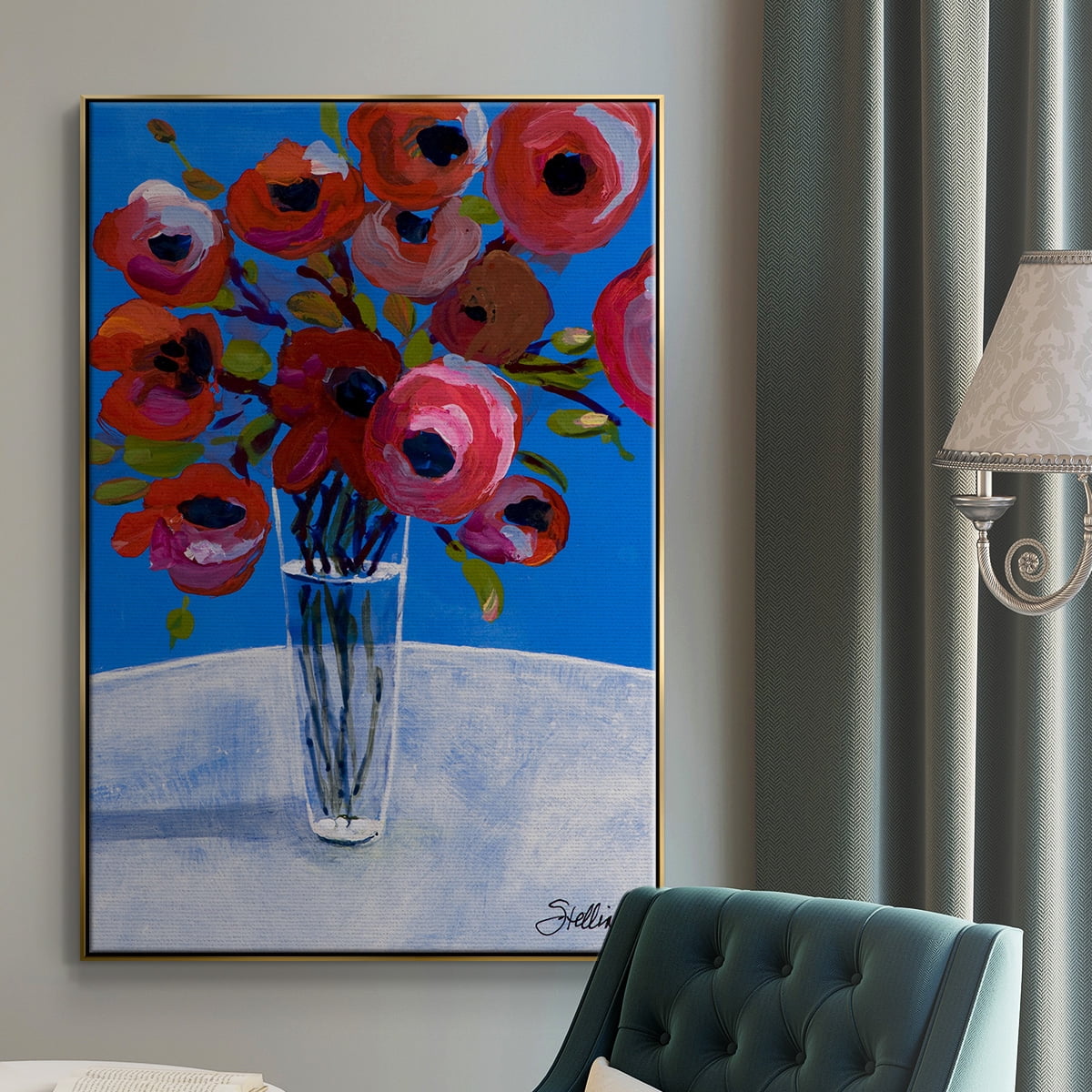 Poppies Framed Premium Gallery Wrapped Canvas - Ready to Hang - 17 x 25 - Gold Floating Frame