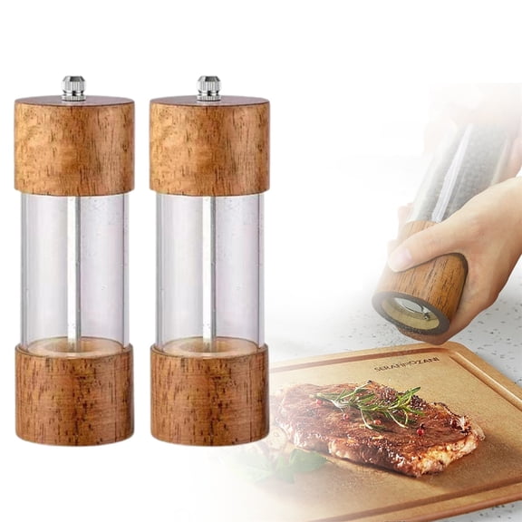 Goowood Salt and Pepper Grinder Set Wooden Pepper Mill with Adjustable Ceramic Core Manual Salt and Pepper Shakers for Kitchen Seasoning