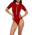 thumbnail image 2 of MLQIDK Women's Fashionable Solid Color Zipper Short Sleeve Swimwear One Piece Swimsuit Casual Beach Bathing Suit for Women 2026 Red M, 2 of 4