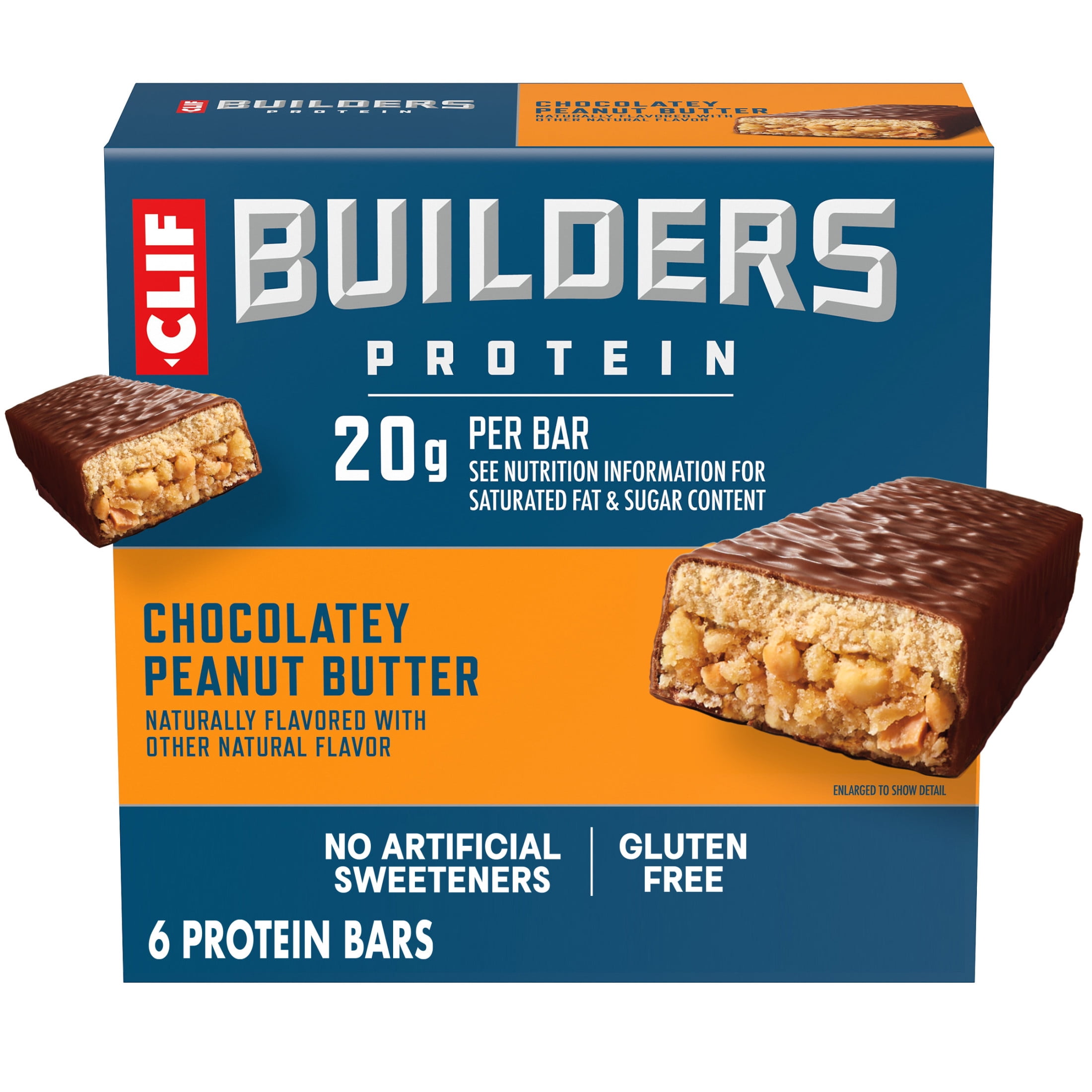 (6 pack) CLIF BUILDERS Protein Bars Chocolatey Peanut Butter Flavor, Plant Protein, Gluten Free Bars, 6ct
