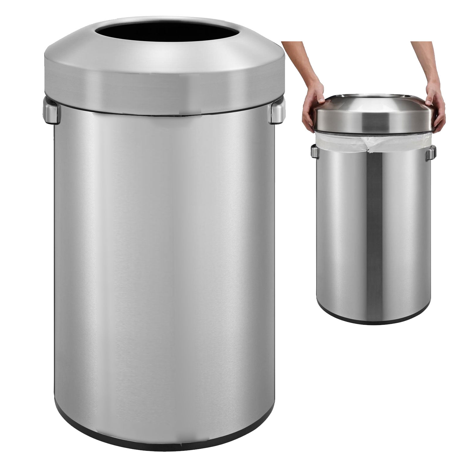 TEXAS RAGTIME Stainless Steel Trash Can with Open Lid, 24 Gallon, for Commercial Stainless Steel Garbage Cans