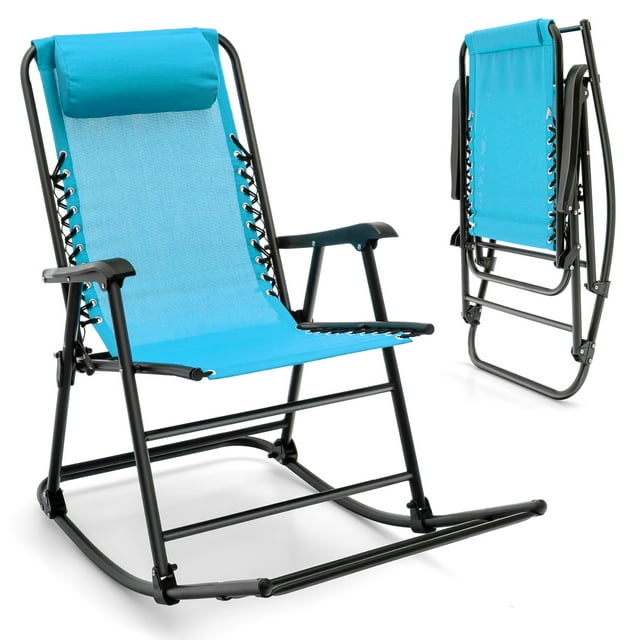 Costway Patio Camping Rocking Chair Folding Rocker Footrest Lightweight Outdoor Blue