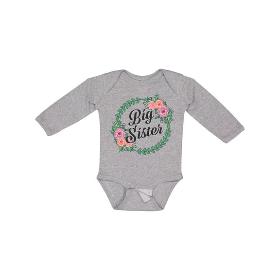 Inktastic Big Sister with Flower Circle Girls Long Sleeve Baby Bodysuit