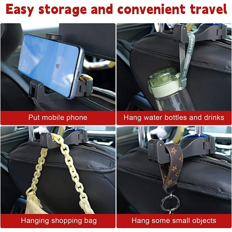 4 PCS Car Seat Hooks, Car Headrest Hidden Hook 360° Rotation for Purses and  Bags with Phone Holder, Universal Car Headrest Storage Organizer Hanger Hook  with Lock, Falling Resistance 