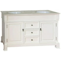 Mid-Century Double Sink Vanity 60 Inch, Cream White Bathroom Vanity, Wood Vanity with Drawers