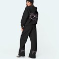 thumbnail image 5 of Bow Hoodie and Sweatpants Set for Women Bow Sweat Sets Women's 2 Piece Outfits Bow Trim Print Hoodie Sweatsuit Sets Oversized Sweatshirt Wide Leg Sweatpants With Pockets, Black-L, 5 of 6