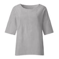 thumbnail image 4 of Top holgado de manga 3/4 con estampado floral para mujer, cuello redondo, blusa ligera de lino, túnica informal para el día a día y festivales, 4 of 5